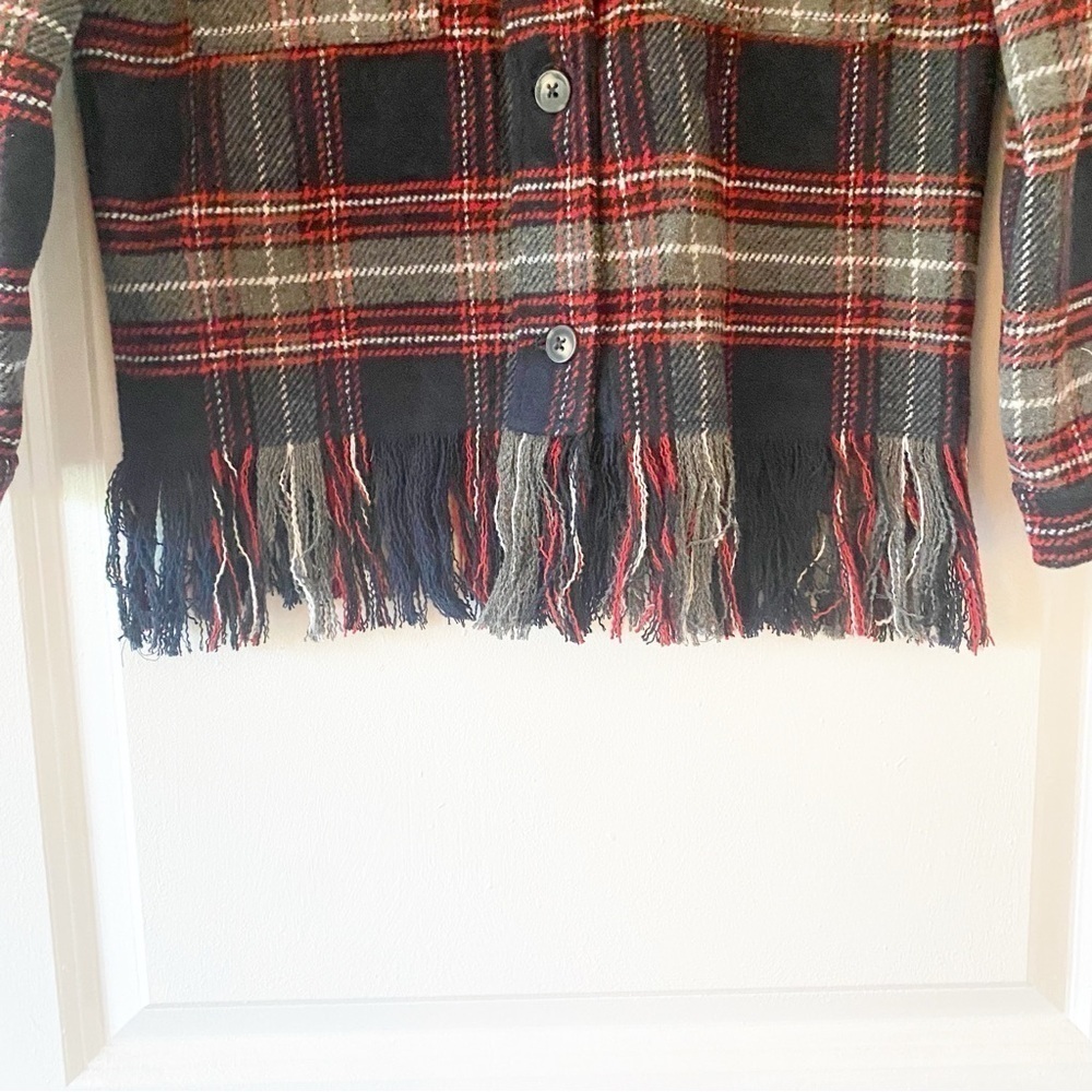 FRESHMAN Girls Flannel Plaid Fringe Trim Shacket NEW - Picture 6 of 8
